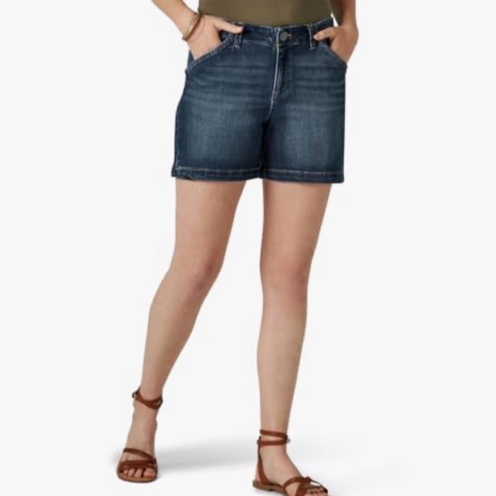 Women’s dark wash denim chino shorts